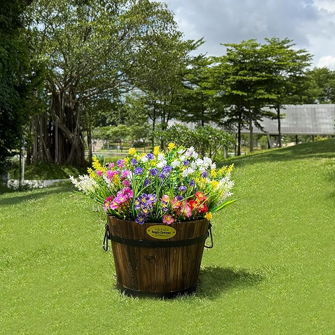 16 Bundles Artificial Flowers for Outdoor,No Fade UV Resistant Fake Flowers,Faux Plants for Outside Hanging Planters,Artificial Plants for Indoor Porch Garden Home Wedding Decor(Multi Color)