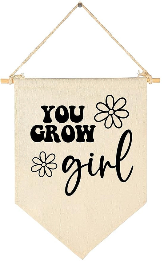 You Grow Girl-Daisy Decor-Flag Sign Gifts for Baby Newborn Boys Girls Kids-Banner Wall Decor Gifts for Nursery Bedroom Playroom Front Door-Baby Gift Shower-New Home Gift- Christmas Gift