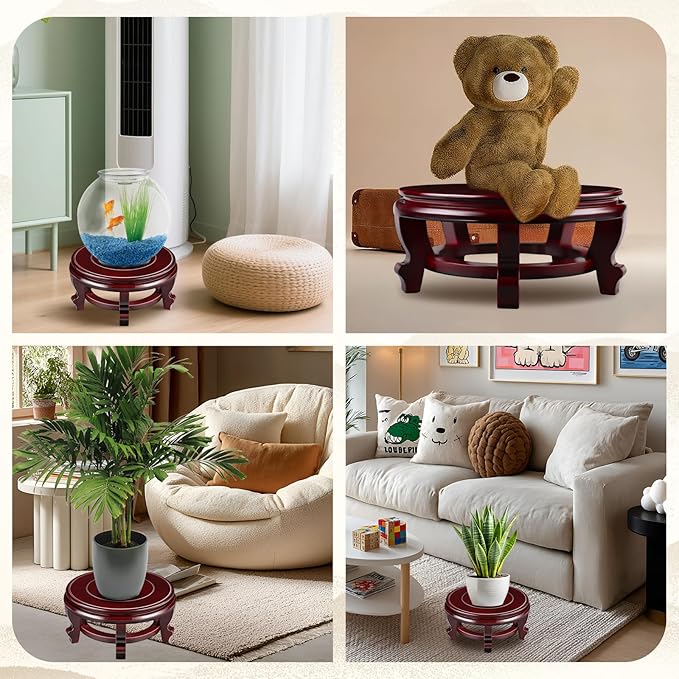 Yoiemivy 10 Inch Wooden Plant Stand Indoor Flower Pot Base Vase Display Shelf Chinese Fishbowl Planter Stands for Display Oriental Style Plant Pot Pedestal Stand