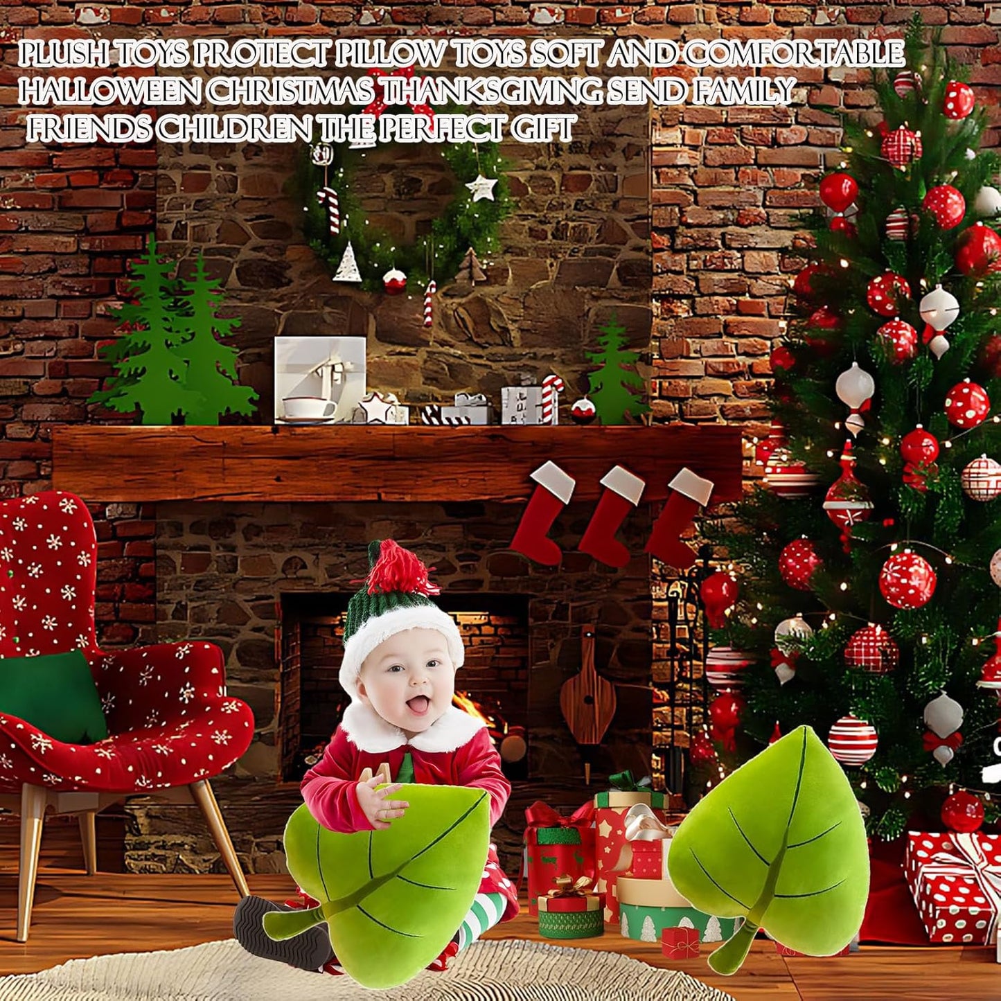 Leaf Pillow,Green Stuffed Plant Plush Leaf Shaped Cushion Pillow Decor,19.7"