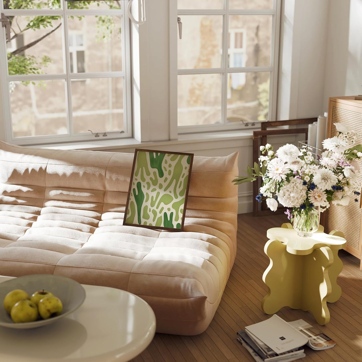 HAUS AND HUES Modern Abstract Wall Art - Blue and Green Living Room Art, Modern Artwork for Walls, Minimalist Picture for Living Room(Green Pattern, Walnut Frame, 12x16)