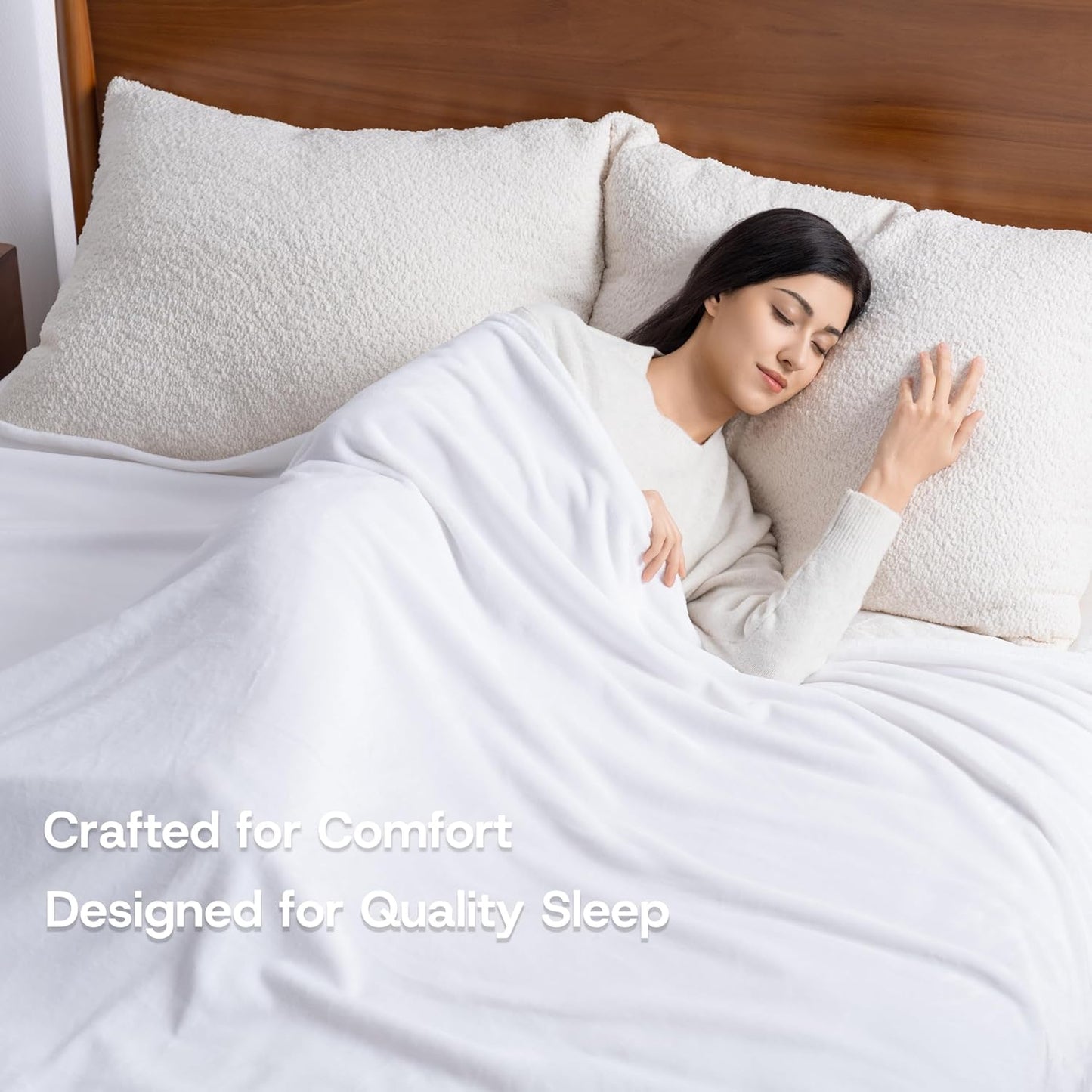 Luxury Fleece Warm Blanket, Soft Lightweight Velvety Plush Blanket for Sofa and Bed, Cozy Comfy for All Seasons(True White, 108×90 Inches)