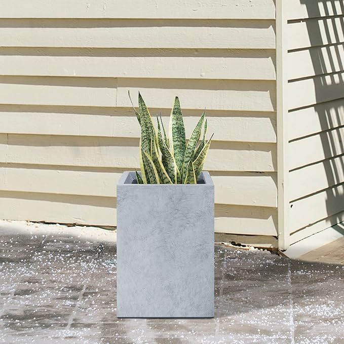 Kante 15.7" H Tall Rectangular Concrete Planters, Outdoor Indoor Lightweight Plant Pots with Drainage Hole and Rubber Plug, Modern Style for Home Garden Patio, Slate Gray