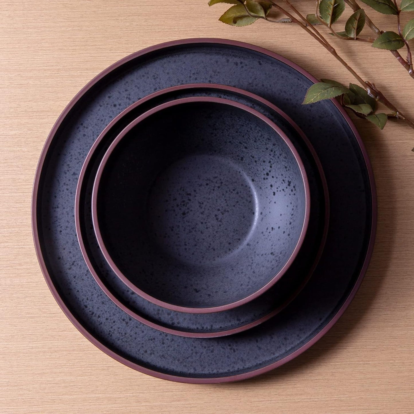 LERATIO Salad Plates,8.0 inch ceramic plates,Ceramic Salad Plates Set of 6,Modern Shape Dinnerware Dishes Set for Kitchen, Microwave & Dishwasher & Oven Safe,Matte Black with coffee rim