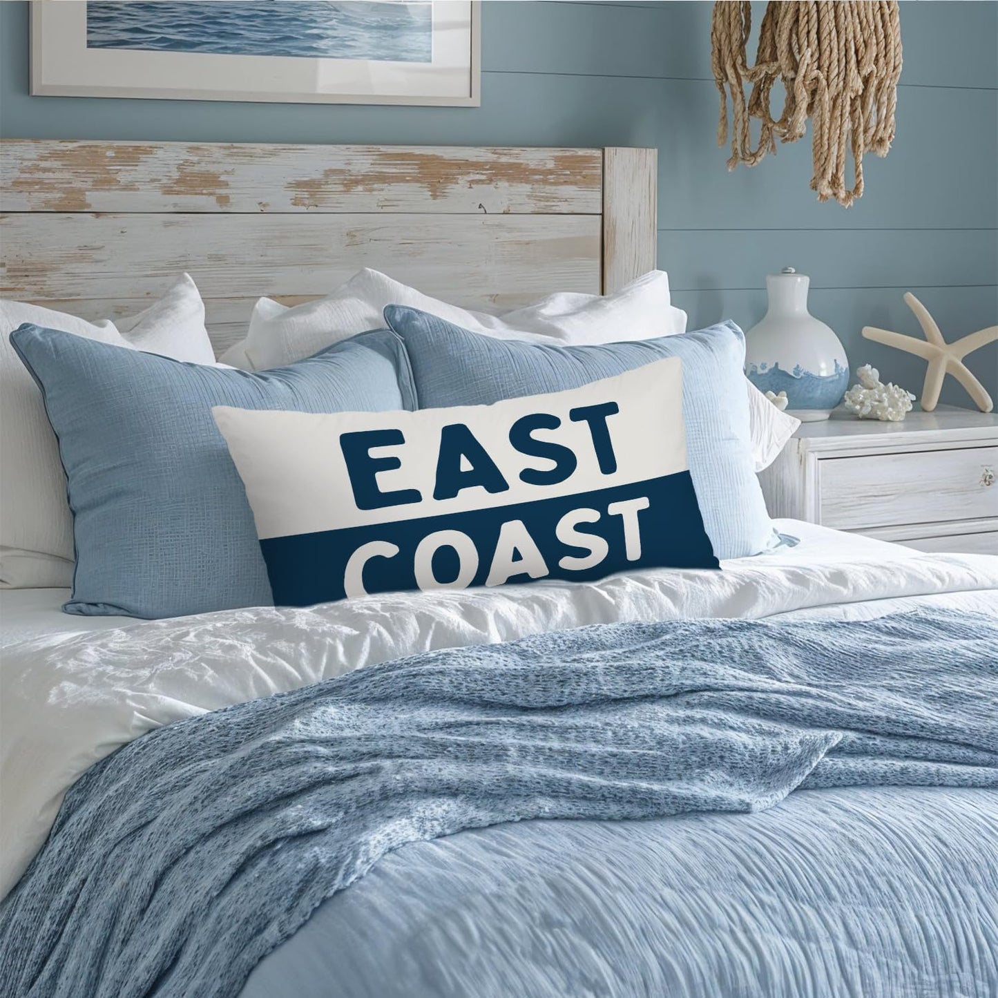 Coastal Beach Room Decor 12x20 Pillow Cover, Coastal Preppy Trendy Retro Neutral East Coast Decorative Lumbar Pillow Covers for Bedroom College Dorm Sofa Couch