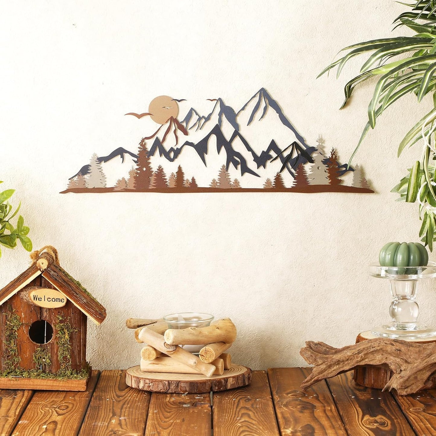 Demissle Mountain Range Metal Wall Art Decor Summit Rustic Wall Sign Forest Home Decor Sign Mountain Scene Art, 15.7 x 5.3 Inch(Colorful)