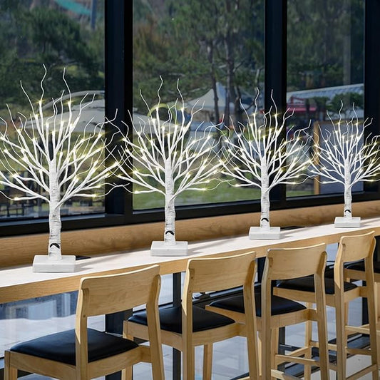 4pcs 36LED Lighted Birch Tree Home Decor - White Birch Tree with Lights Money Tree Wedding Centerpieces Artificial Branches Table (Warm White)