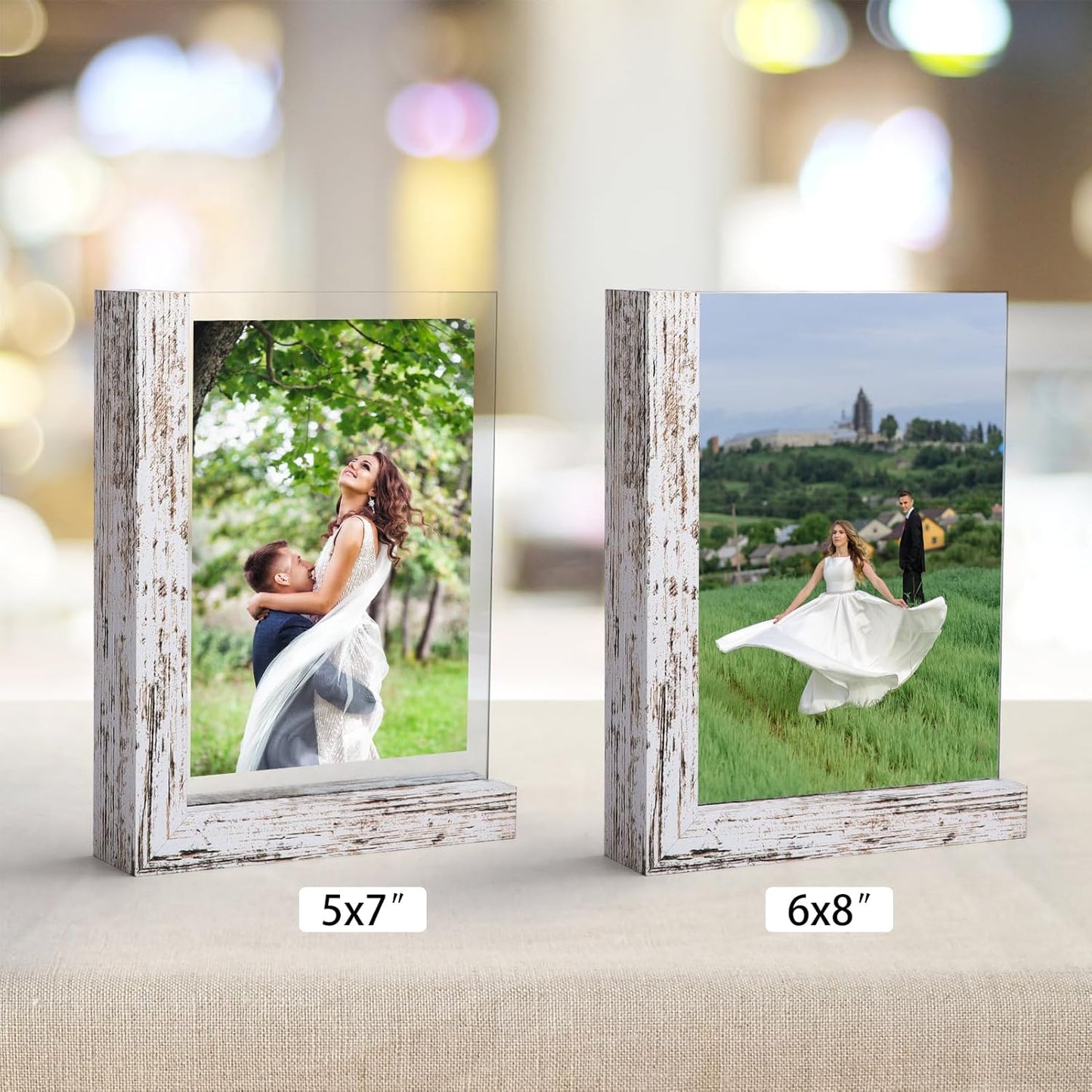 Lavezee 5x7 Picture Frames Set of 2, Double Sided Frame with Distressed White L Shaped Horizontal Vertical Holder Stand for 5 by 7 Photo Art, Desktop or Tabletop Decor