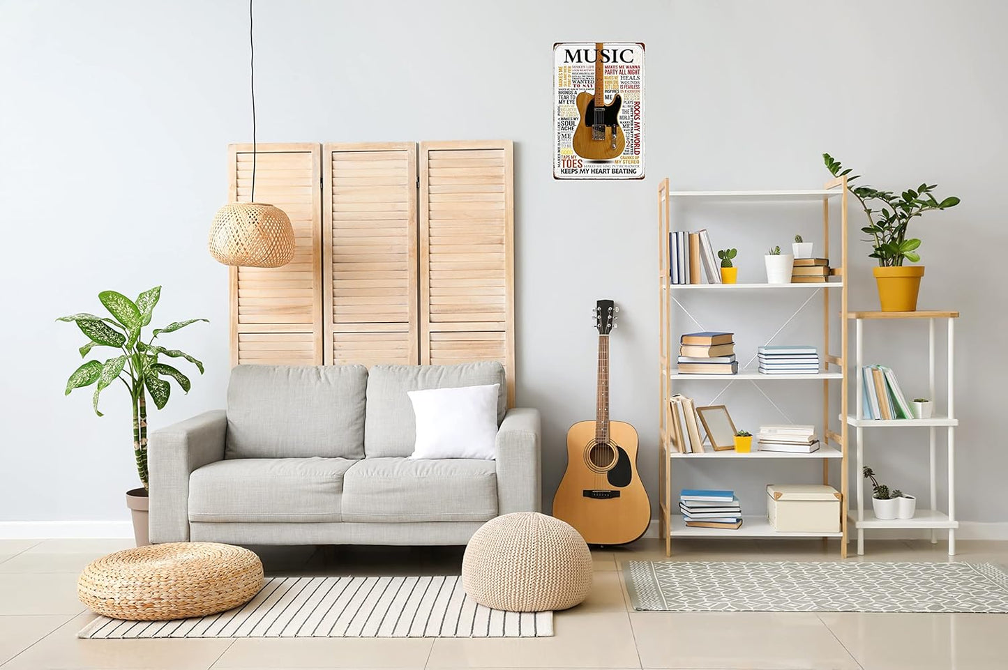 Guitar Metal Signs Vintage Rock Music Wall Decor Man Cave Tin Sign Gym Pool Bar Bathroom Yard Garage Signs Music Keeps My Heart Beating 8x12 in