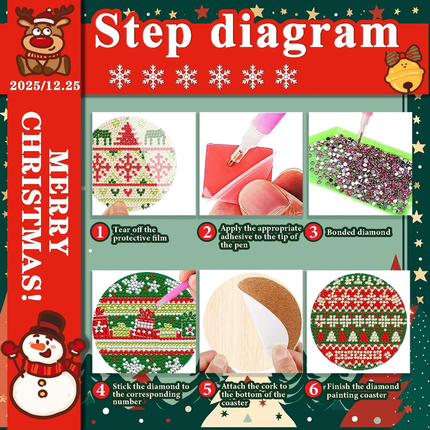 DOTSOPS Christmas Diamond Art Coasters with Holder 6 Pcs Diamond Painting Kits for Adults Beginners Diamond Craft Gem Art Dots Halloween Birthday