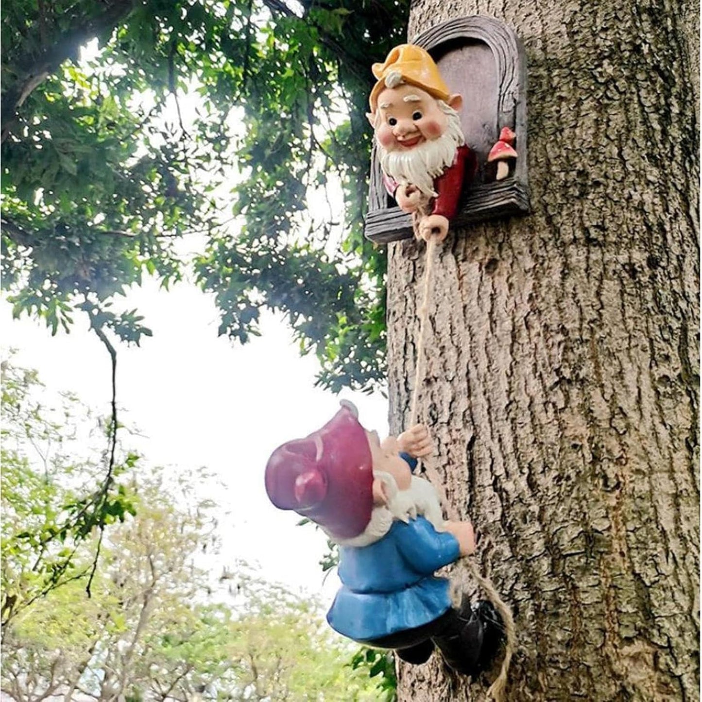 coolboy Outdoor Garden Gnome Statue,Climbing Elves Garden Sculpture,Gnome Tree Hugger Figurines Decor,Fairy Hanging Decor Miniature Figurines Garden Gnome Landscape Figurine for Lawn Balcony Patio
