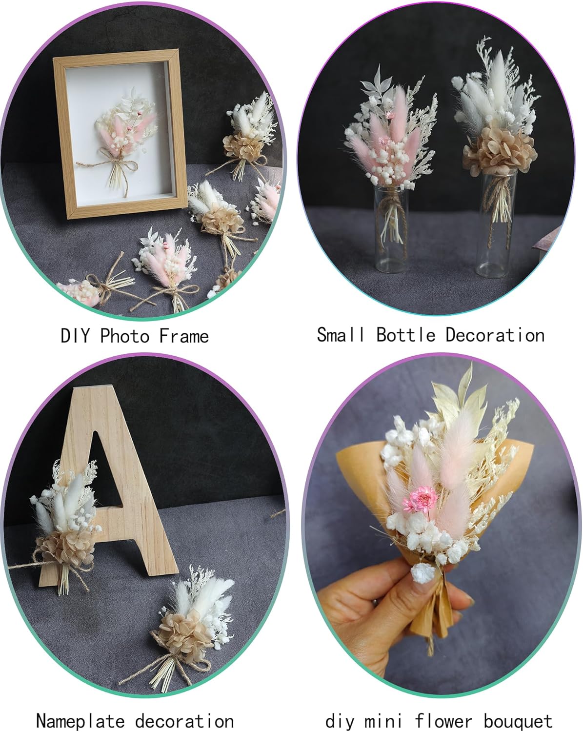 Mini Dried Flower Bouquet Set (12 pcs), Pink Bouquet, Birthday Cake Arrangement, Bridesmaid Flower Girl Proposal Gift Box, Groom Corsage(Pink)