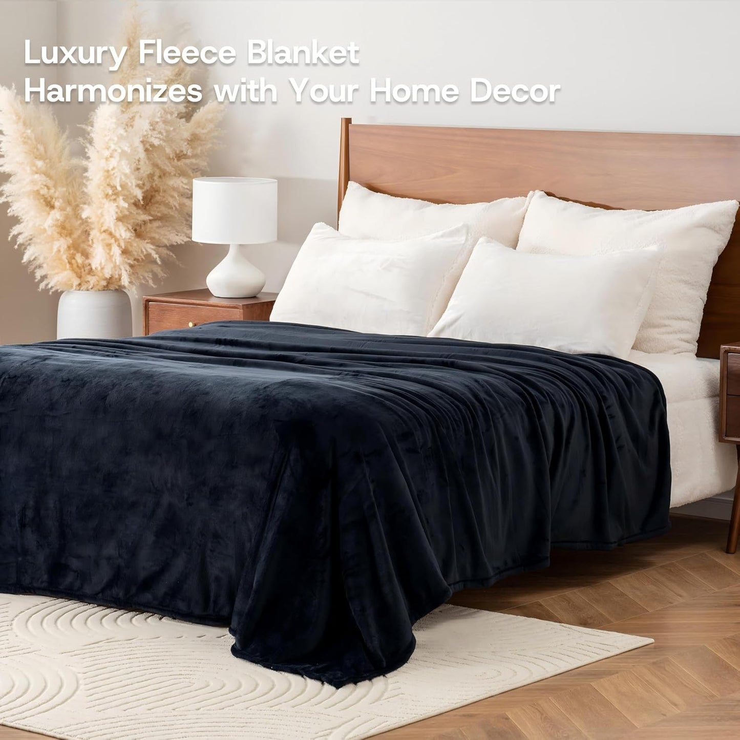 Luxury Fleece Warm Blanket, Soft Lightweight Velvety Plush Blanket for Sofa and Bed, Cozy Comfy for All Seasons(Black, 90×90 Inches)