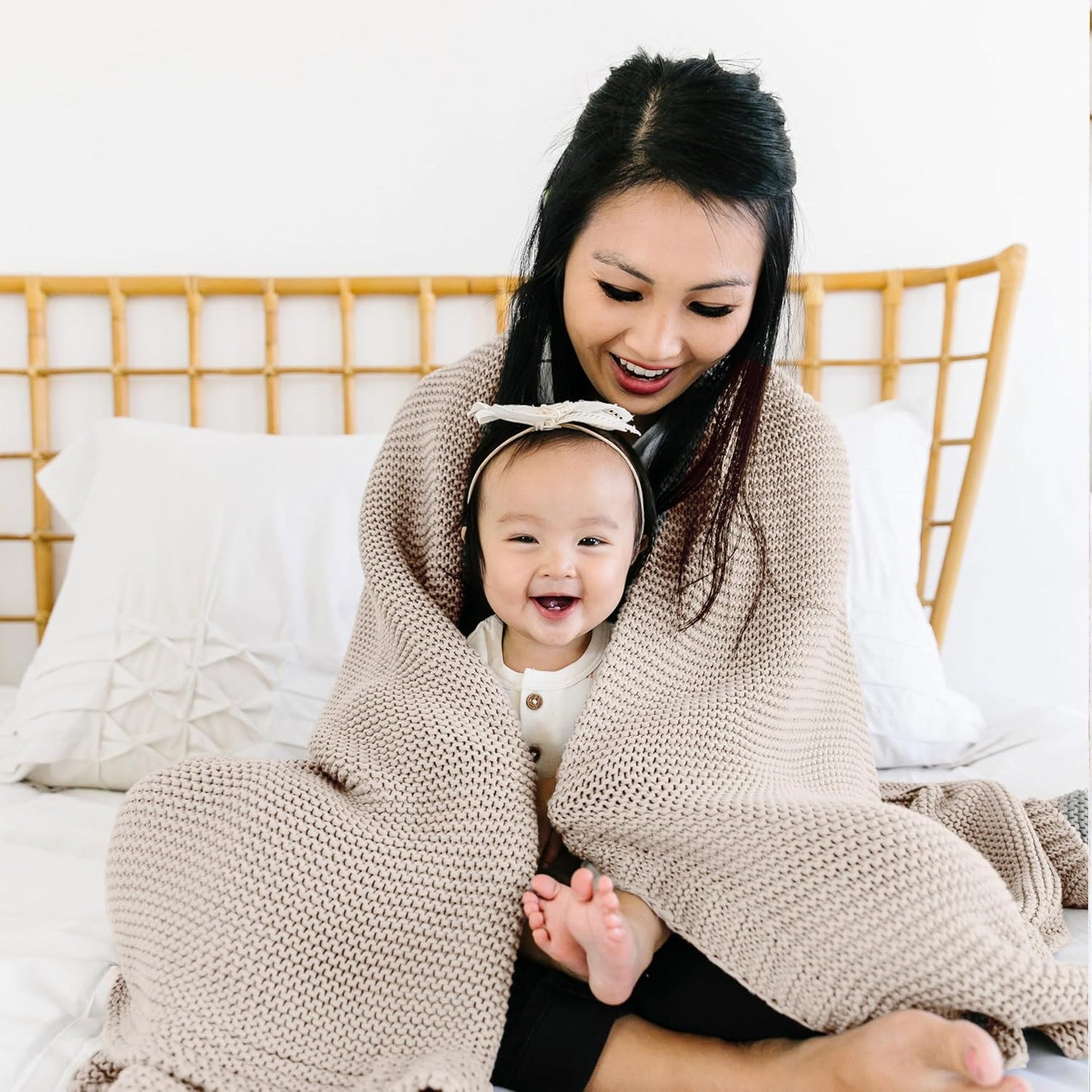 MakeMake Organics Organic Cotton Throw Blanket GOTS Certified Organic Knit Blanket Couch Bed Neutral Fall Colors Soft Cotton Throw Blanket Large (50x60, Beige)