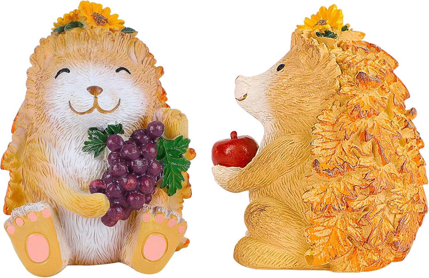 Lulu Home Fall Decorations for Home, 2 Packs Harvest Hedgehog Resin Sculpture with Maple Leaves & Fruits, Autumn Tabletop Ornaments Craft Decor for Thanksgiving and Fall Season
