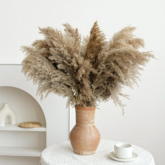 30-inch Tall Nature Pampas Grass Bouquet Decor - Boho Flowers and Feathers for Centerpieces, Perfect for Tall Floor Vase Fillers, Home Decor, Living Room, and Wedding Decor (20Pcs)