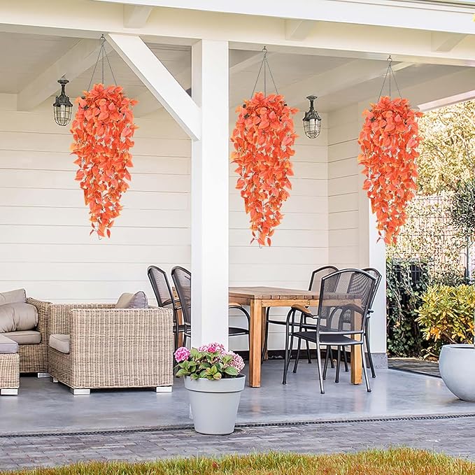 BLEUM CADE Fake Hanging Plants, 4pcs Artificial Hanging Plant, Faux Orange Vines Hanging Plant for Wall Home Living Room Indoor Outdoor Fall Decor (No Baskets)
