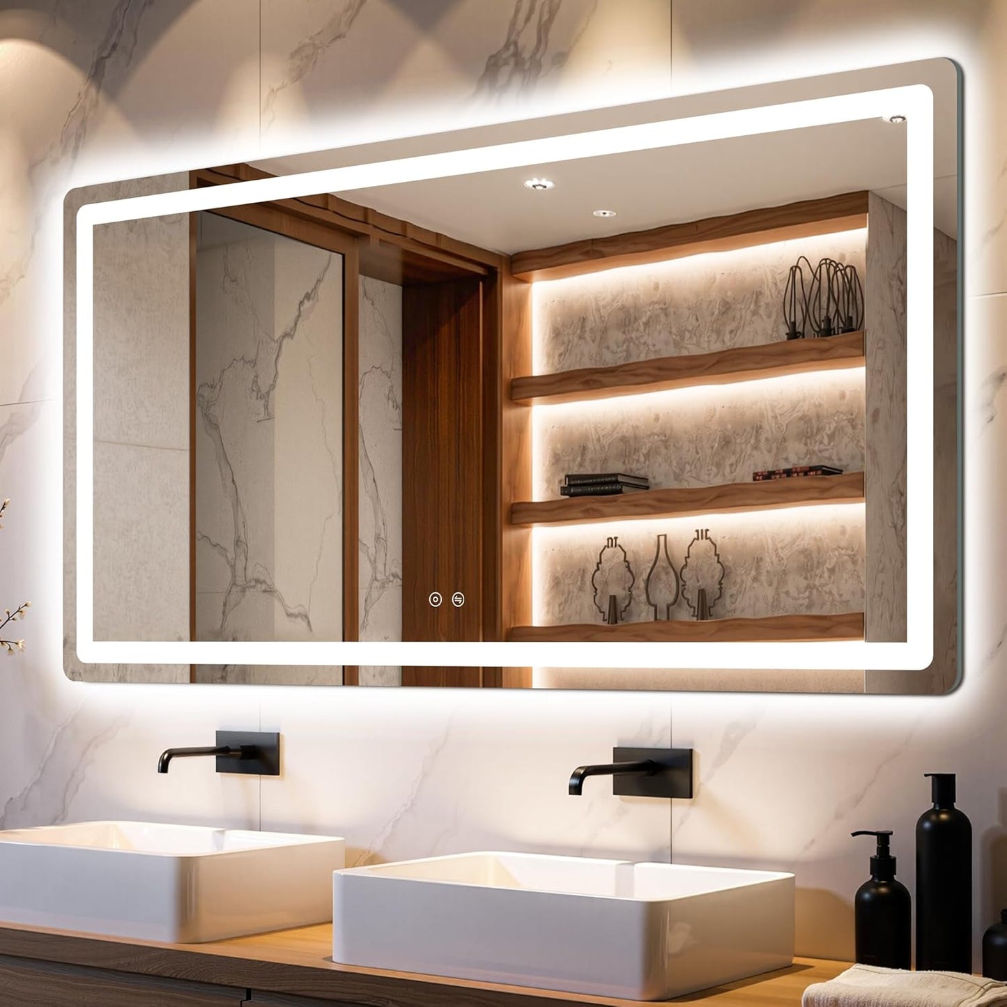 Delma LED Bathroom Mirror with Lights, 30x55 Vanity Mirror for Bathroom Wall, Anti-Fog, Dimmable, Front Lit & Backlit, Memory Function, Shatterproof Tempered Glass, 3 Color Modes(Horizontal/Vertical)