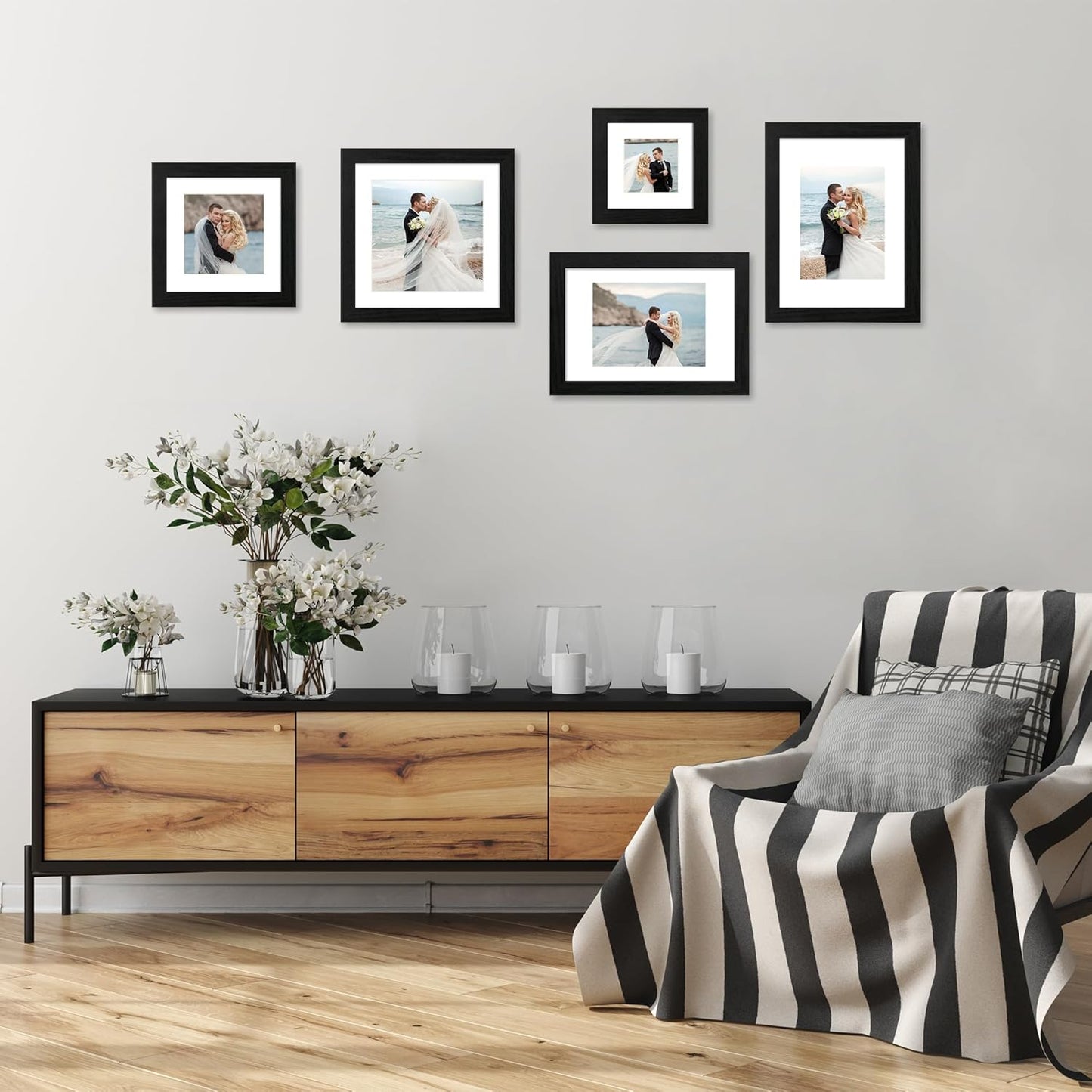 iRahmen 11x14 Picture Frame Set of 4 with Tempered Glass, Black Frame Display 8x10 Picture with Mat or 11 x 14 Without Mat, Rustic Wood Photo Frames for Horizontal or Vertical Wall Mounting