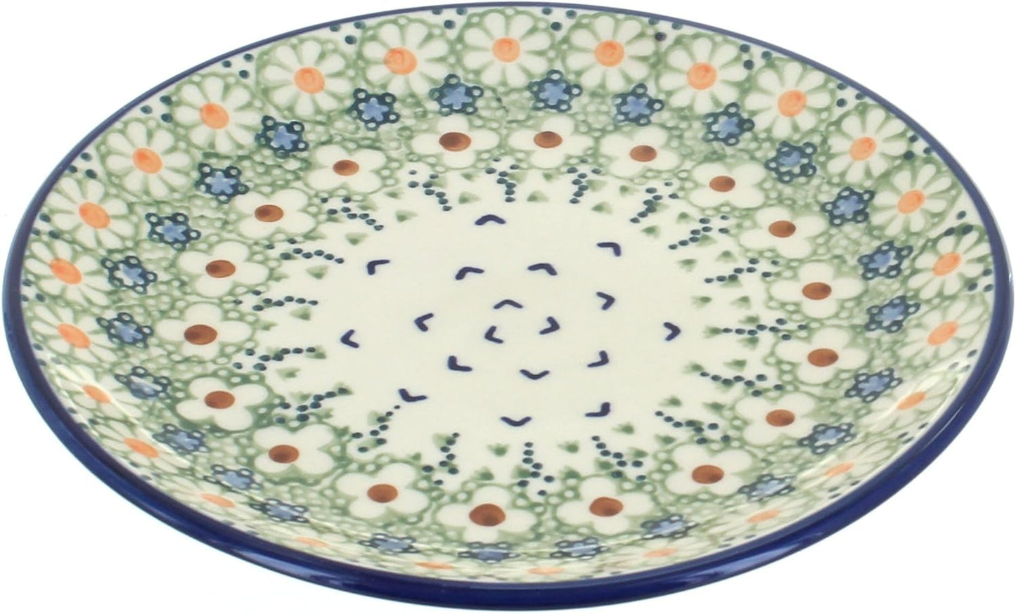 Blue Rose Polish Pottery - Green Daisy Dessert Plate - 7" Diameter - Beautiful Plate for Cake, Appetizers, or Snacks