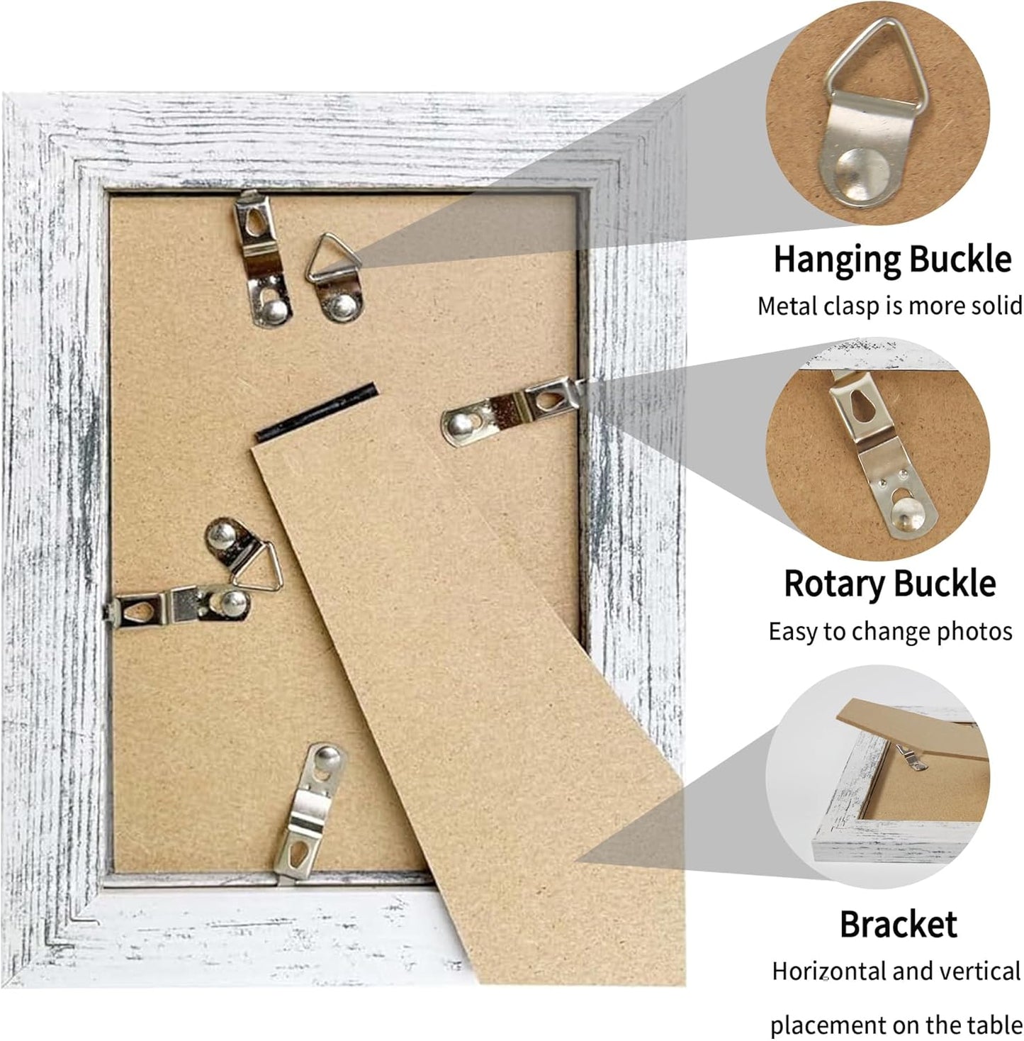 iRahmen 5x7 Picture Frame Set of 2, Distressed White Wood with Glass Photo Frame - Display Pictures 4x6 with Mat or 5 x 7 without Mat for Horizontal or Vertical Table top and Wall Mounting