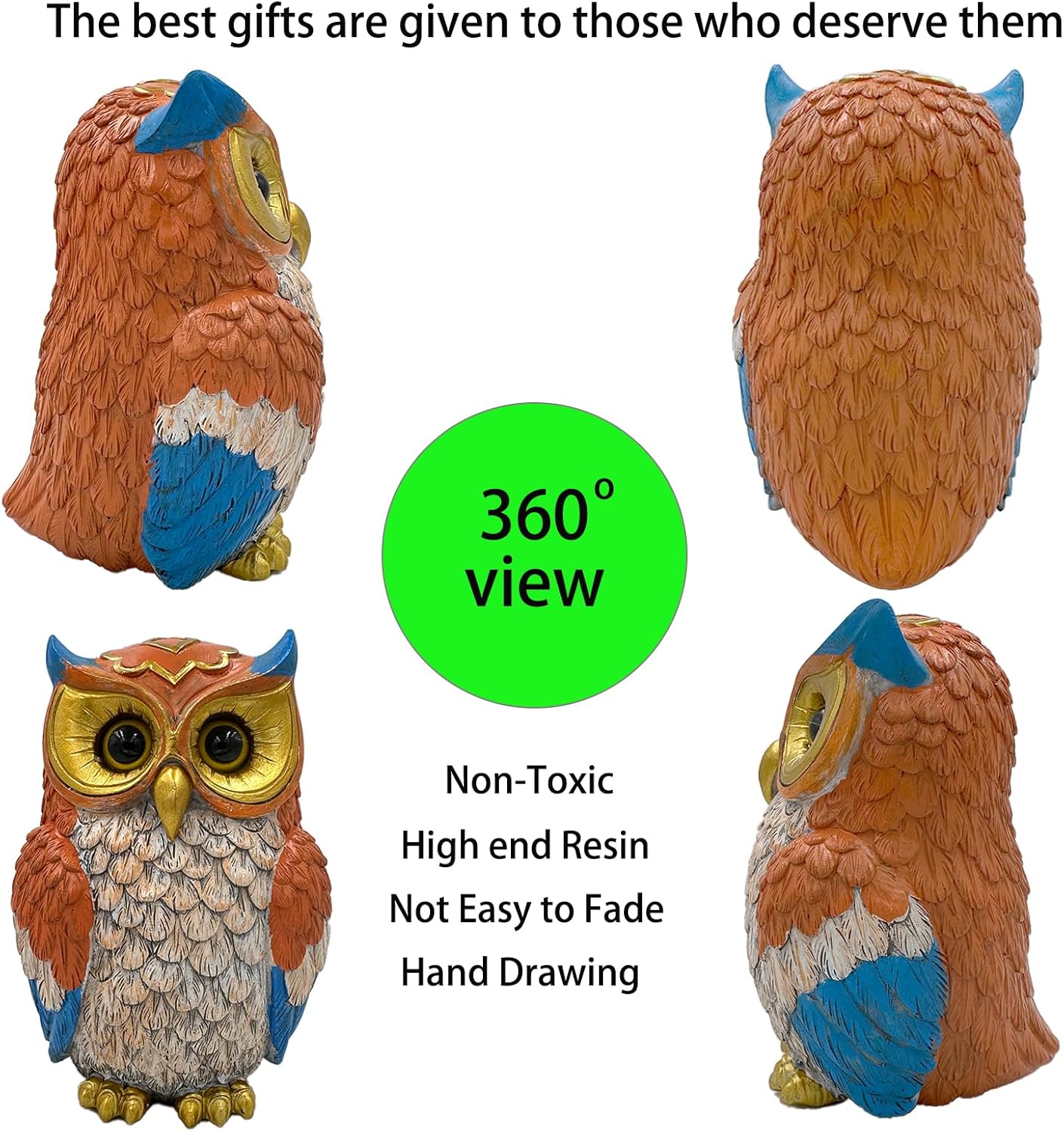 Cute Owl Figurine - Decorative Resin Statue with Gold Accents, 4.9 Inch Small Animal Decor for Home, Office, Kids Room, Gift for Owl Lovers