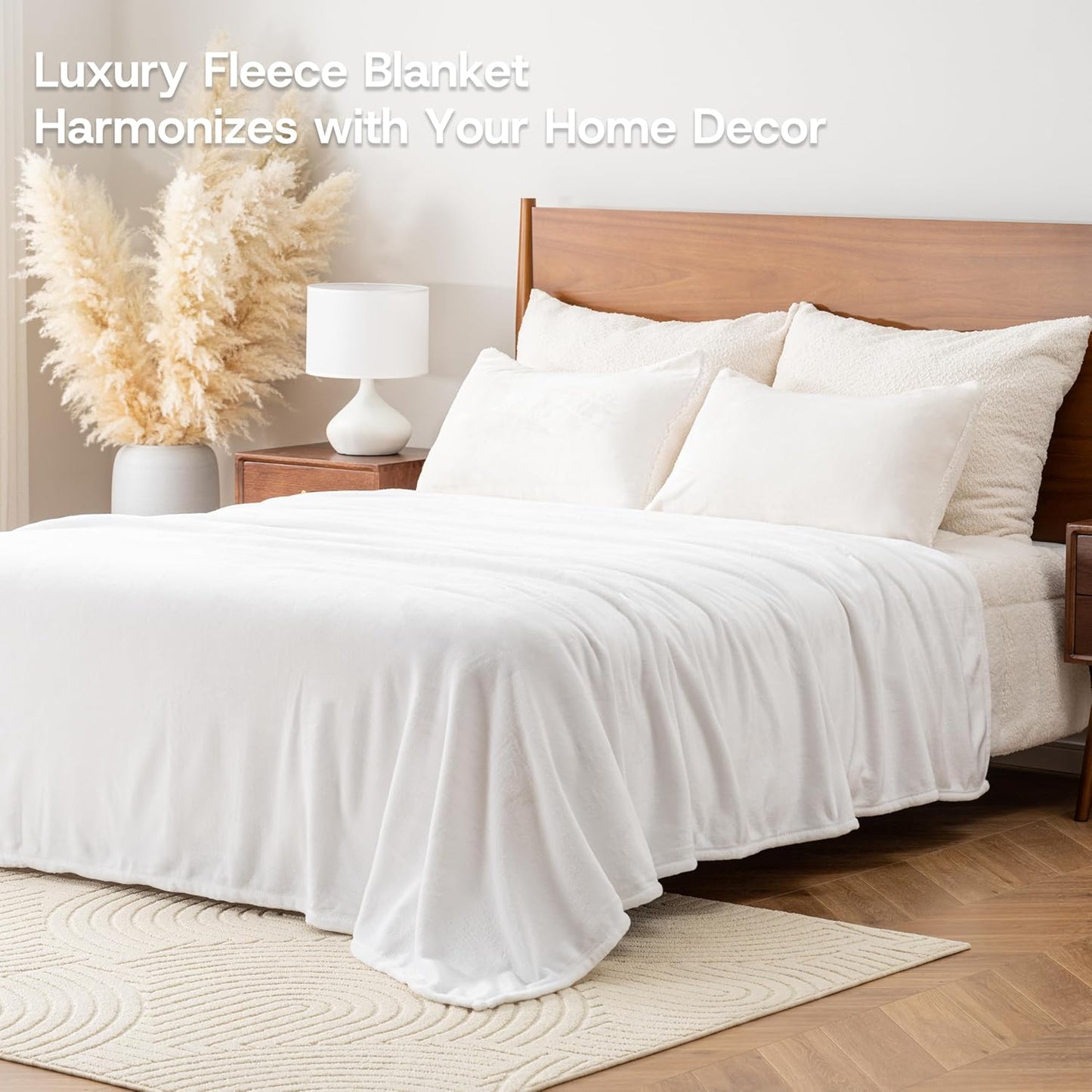 Luxury Fleece Warm Blanket, Soft Lightweight Velvety Plush Blanket for Sofa and Bed, Cozy Comfy for All Seasons(True White, 90×90 Inches)