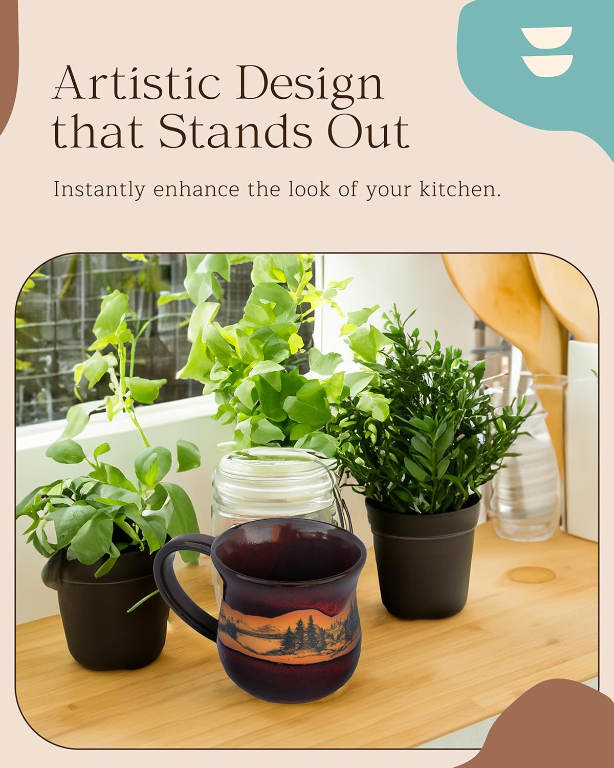 Handmade Ceramic Coffee Mug - Always Azul Mountain Scene 14oz Coffee Mug - Oven, Dishwasher, & Microwave Safe Mug - Kitchen Essentials Made in Colorado, Real Red