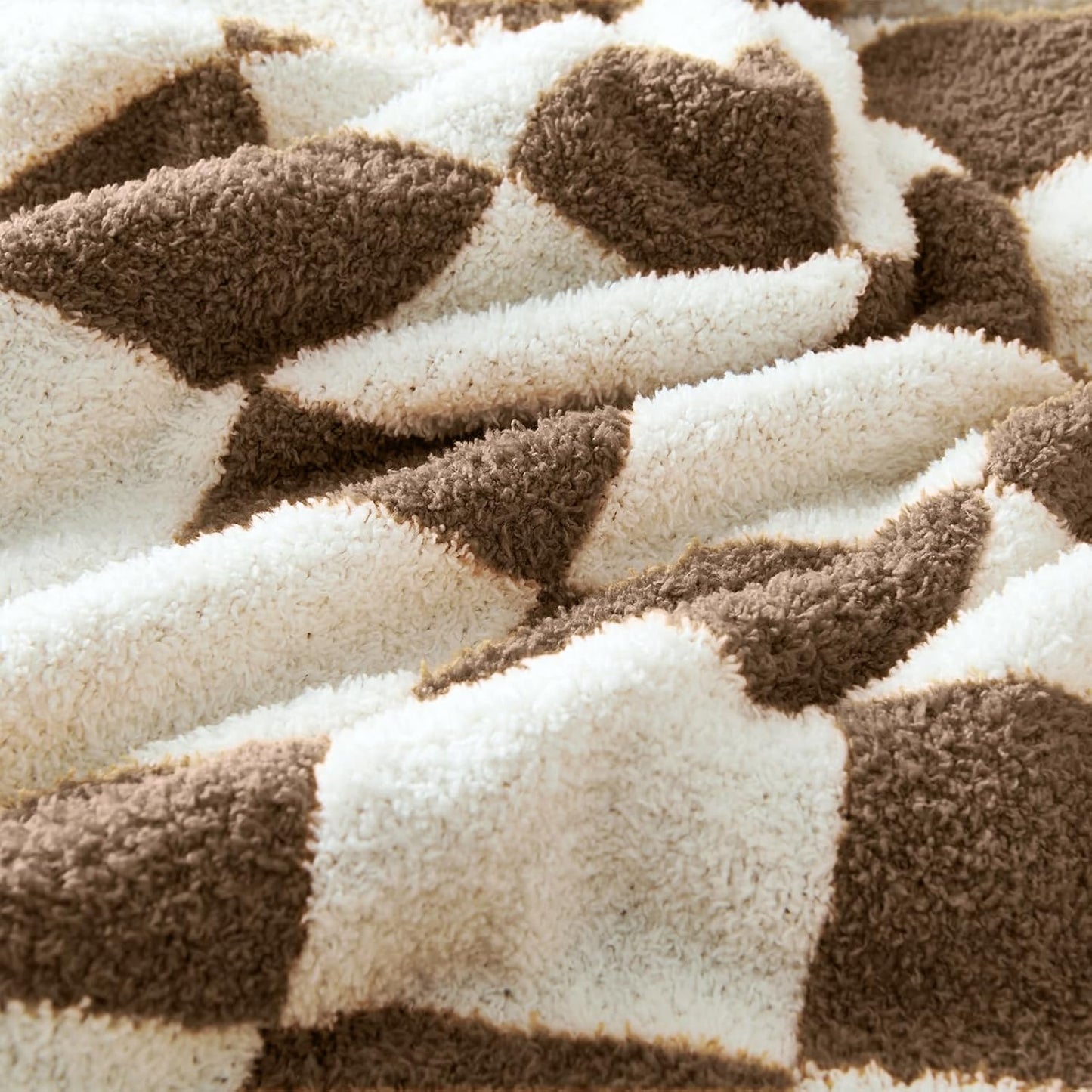 CozeCube Super Soft Fullfy Microfiber Reversible Knitted Blankets, Warm Cozy Fuzzy Plush Throw, Dark Brown and White Checkered Throw Blanket for Couch Bed Sofa, 60" x 80"