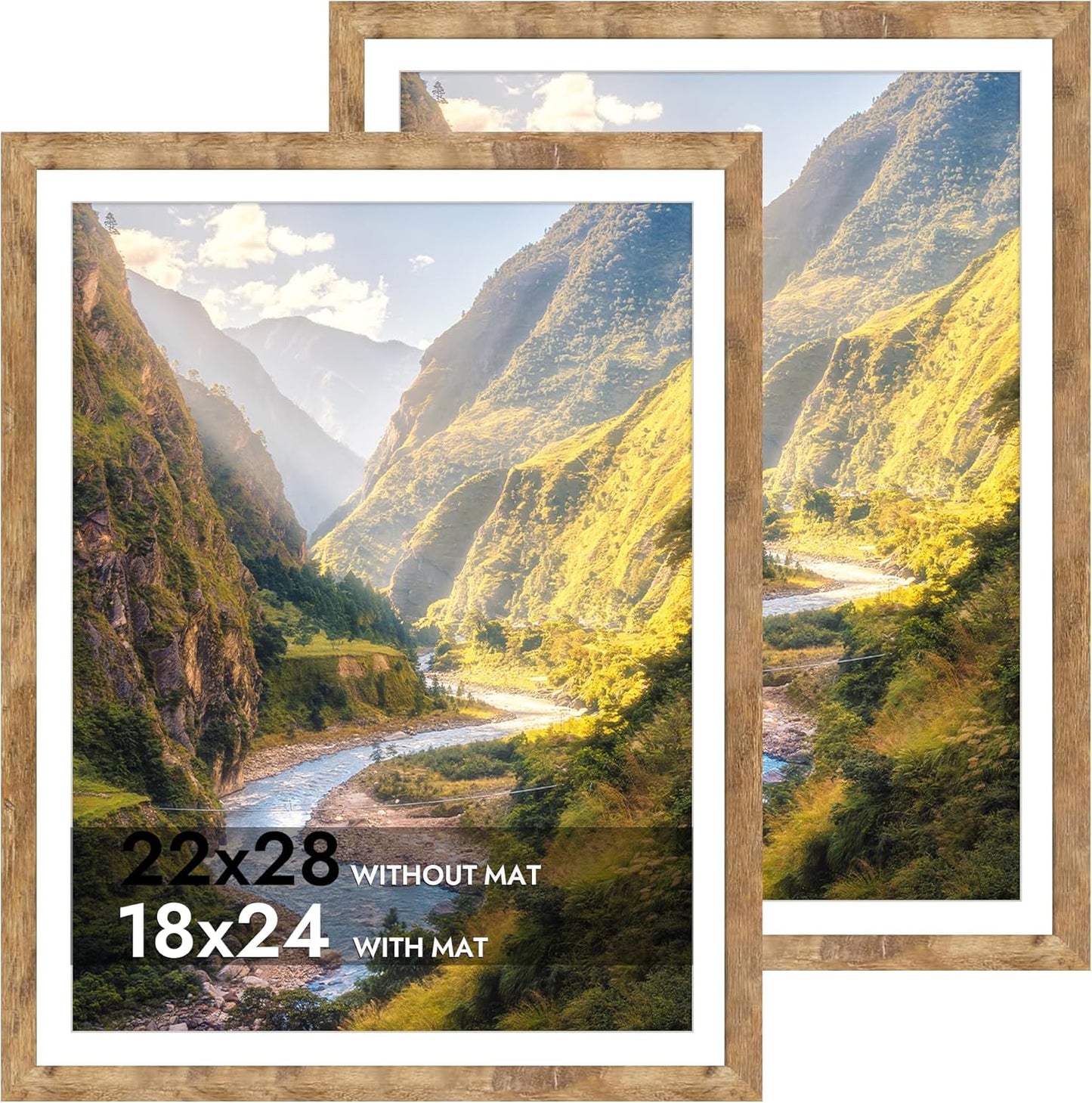 iRahmen 22x28 Poster Frame Set of 2 with Plexiglass, Wood Picture Frames for Wall Mounting Display Picture 18x24 with Mat or 22 x 28 Without Mat