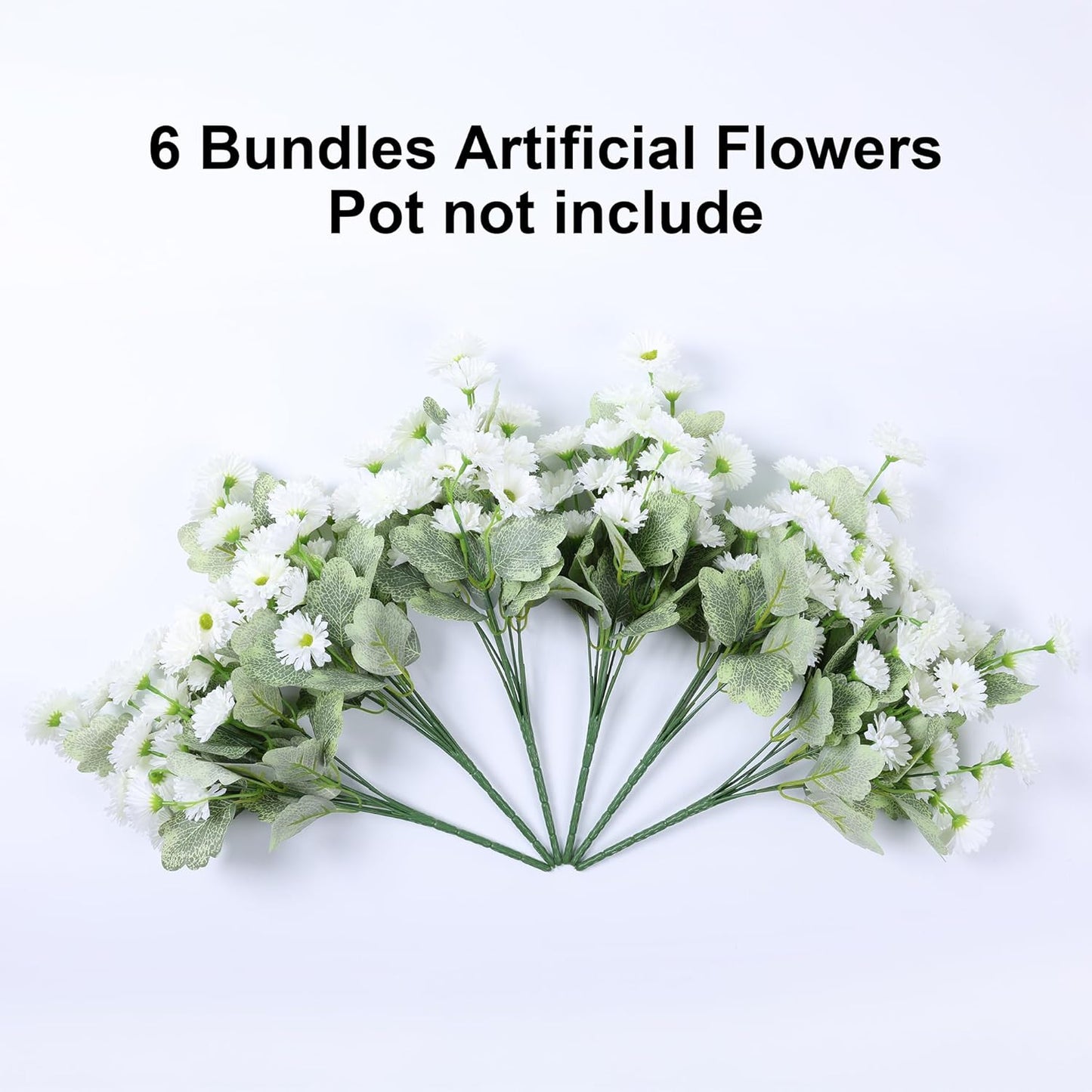 HyeFlora Dahlia Artificial Fall Flowers for Outdoors Autumn Decoration, 6 Bundles Fake Mums White Faux Flowers Plants Realistic UV Resistant Silk Flowers for Outside Planter Front Door Yard Garden