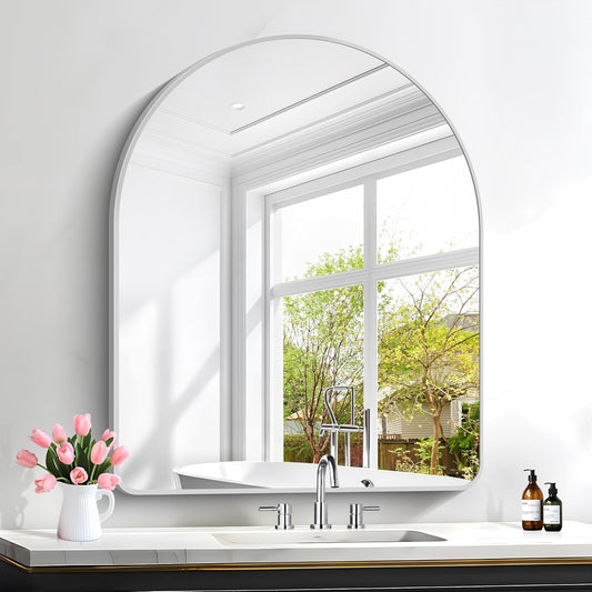 FORBATH Arched Bathroom Mirror 30x36 Inch, Arch Wall Mirror with Silver Aluminum Frame, Arched Mirror for Dresser, Fireplace,Entryway,Home Decor,Hanging or Leaning Against Wall