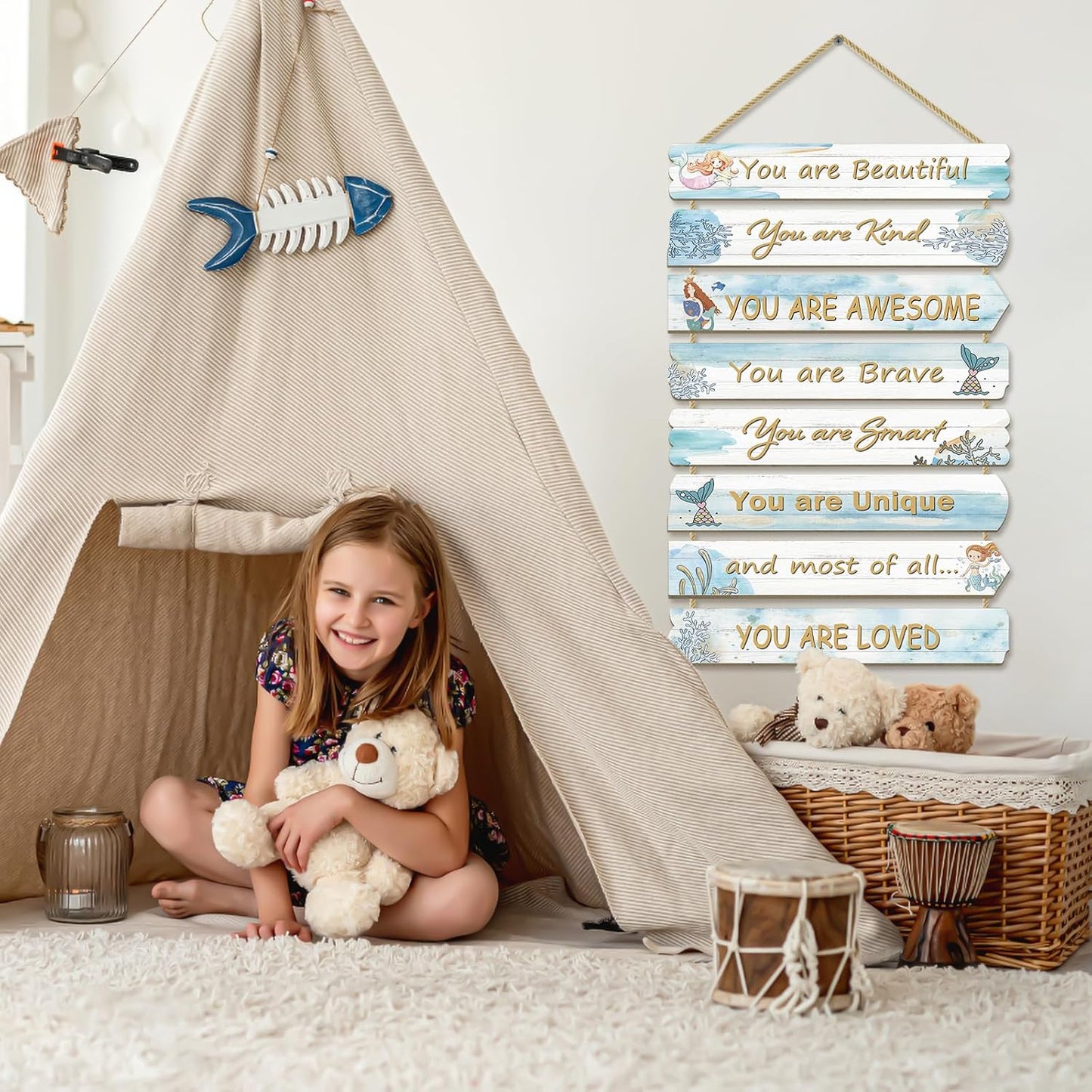 Girls Room Decor Mermaid Wall Decor for Girls Bedroom Inspirational Wall Art for Kids Wall Decorations Little Girl Toddler Room Wood Sign Nursery Room Decor (Mermaid)