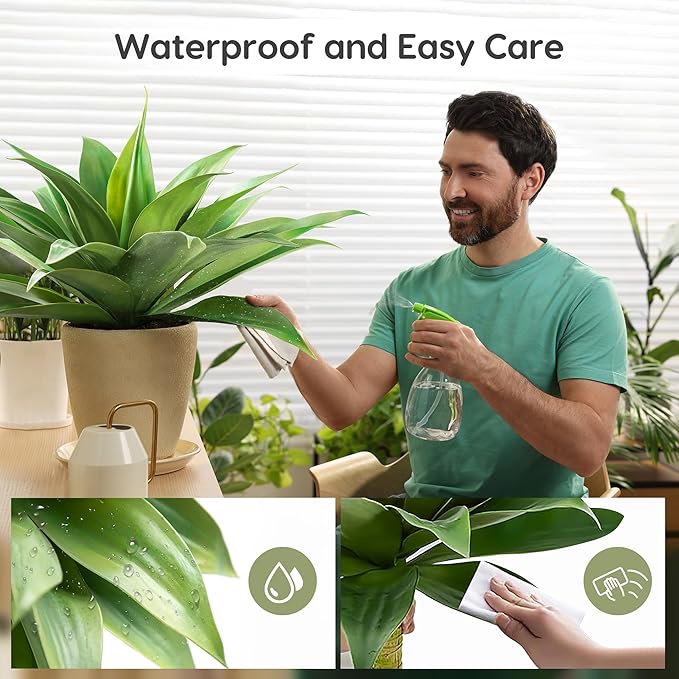 Velener Artificial Agave Plant Set,18 Inch, Faux Aesthetic Plants for Home Decor, Realistic UV Resistant Fake Agave Plants Without Pot, Set of 2