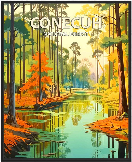 Conecuh National Forest Poster Art Print Retro Mountain Wall Art Poster Vintage Decor Nature Recreation Wilderness Wildlife Decoration, Outdoor Adventure Scenic Beauty Artwork. (Conecuh National