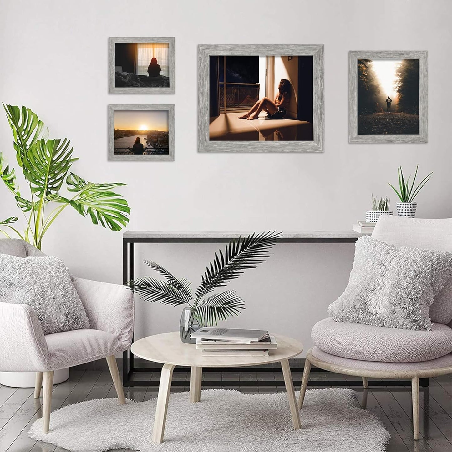 iRahmen 8x10 Picture Frame Set of 2, Wood Gray Photo Frame with HD Real Glass, Display Pictures 5x7 with Mat or 8 x 10 withour Mat for Tabletop or Wall Mounting