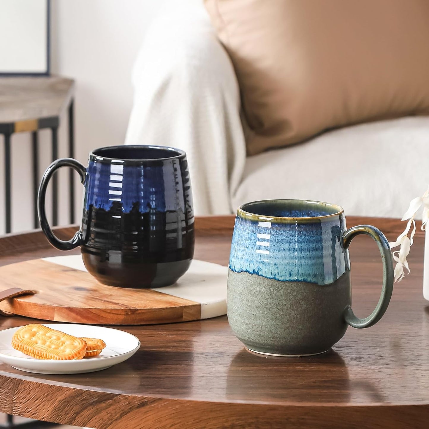 Large Coffee Mugs, Extra Large Ceramic Coffee Mug, 23 oz Handmade Pottery Mug, Big Tea Cups with Handle for Office and Home, Dishwasher and Microwave Safe (Sky Blue)