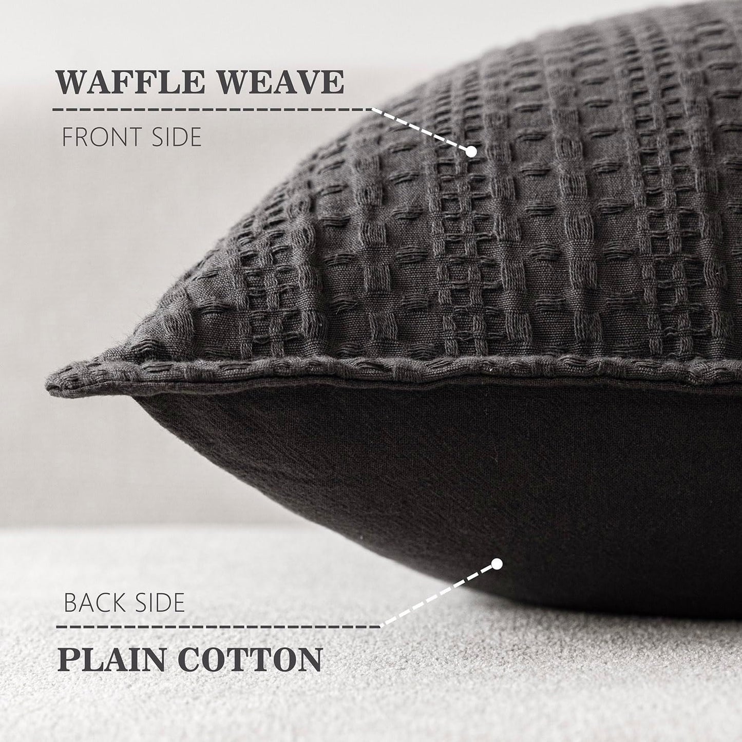 Foindtower Set of 2 Decorative Cotton Waffle Weave Throw Pillow Covers Euro Shams Cushion Covers Accent European Pillowcase for Bed Couch Sofa Bedroom Living Room Home Decor 26×26 Inch Dark Grey