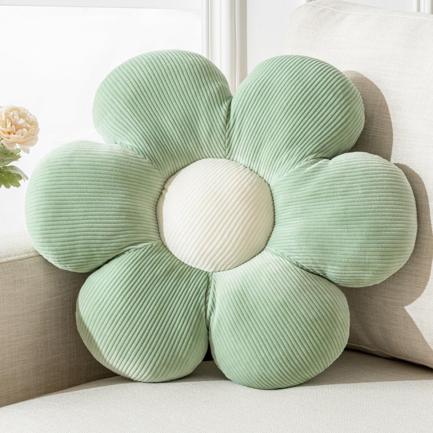 Flower Shaped Throw Pillow - Six Petal 15.75" Green Plush Throw Pillow for Floor Seating