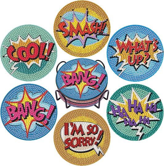 DOTSOPS Small Diamond Art Coaster with Holder 5D Diamond Painting Kits for Adults Round Full Drill Beginners Gem Dots Craft Arts DIY Supplies Party Home Decor 6Pack