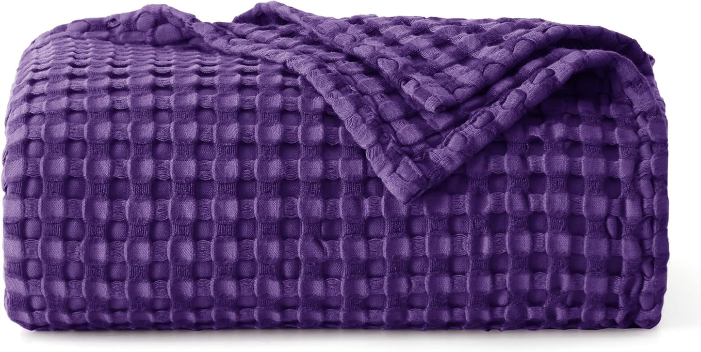 Bedsure Cooling Cotton Waffle Twin XL Blanket - Lightweight Breathable Blanket of Rayon Derived from Bamboo for Hot Sleepers, Luxury Throws for Bed, Couch and Sofa, Purple, 66x90 Inches