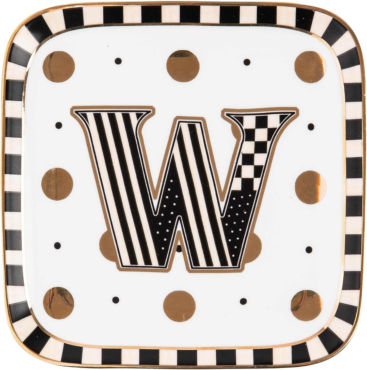 MACKENZIE-CHILDS Monogram Dish, Decorative Ceramic Letter Plate, 5 3/4" Square, W