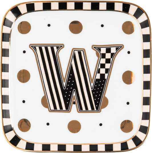 MACKENZIE-CHILDS Monogram Dish, Decorative Ceramic Letter Plate, 5 3/4" Square, W