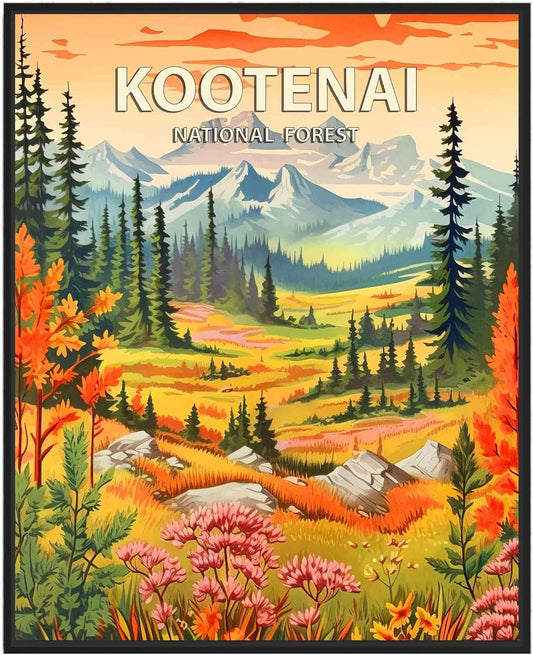 Kootenai National Forest Poster Art Print Retro Mountain Wall Art Poster Vintage Decor Nature Recreation Wilderness Wildlife Decoration, Outdoor Adventure Scenic Beauty Artwork. (Kootenai National