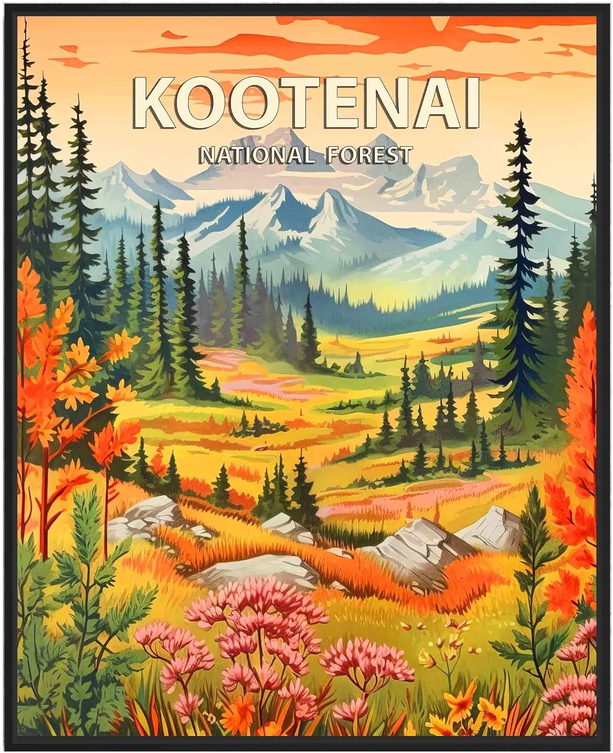 Kootenai National Forest Poster Art Print Retro Mountain Wall Art Poster Vintage Decor Nature Recreation Wilderness Wildlife Decoration, Outdoor Adventure Scenic Beauty Artwork. (Kootenai National