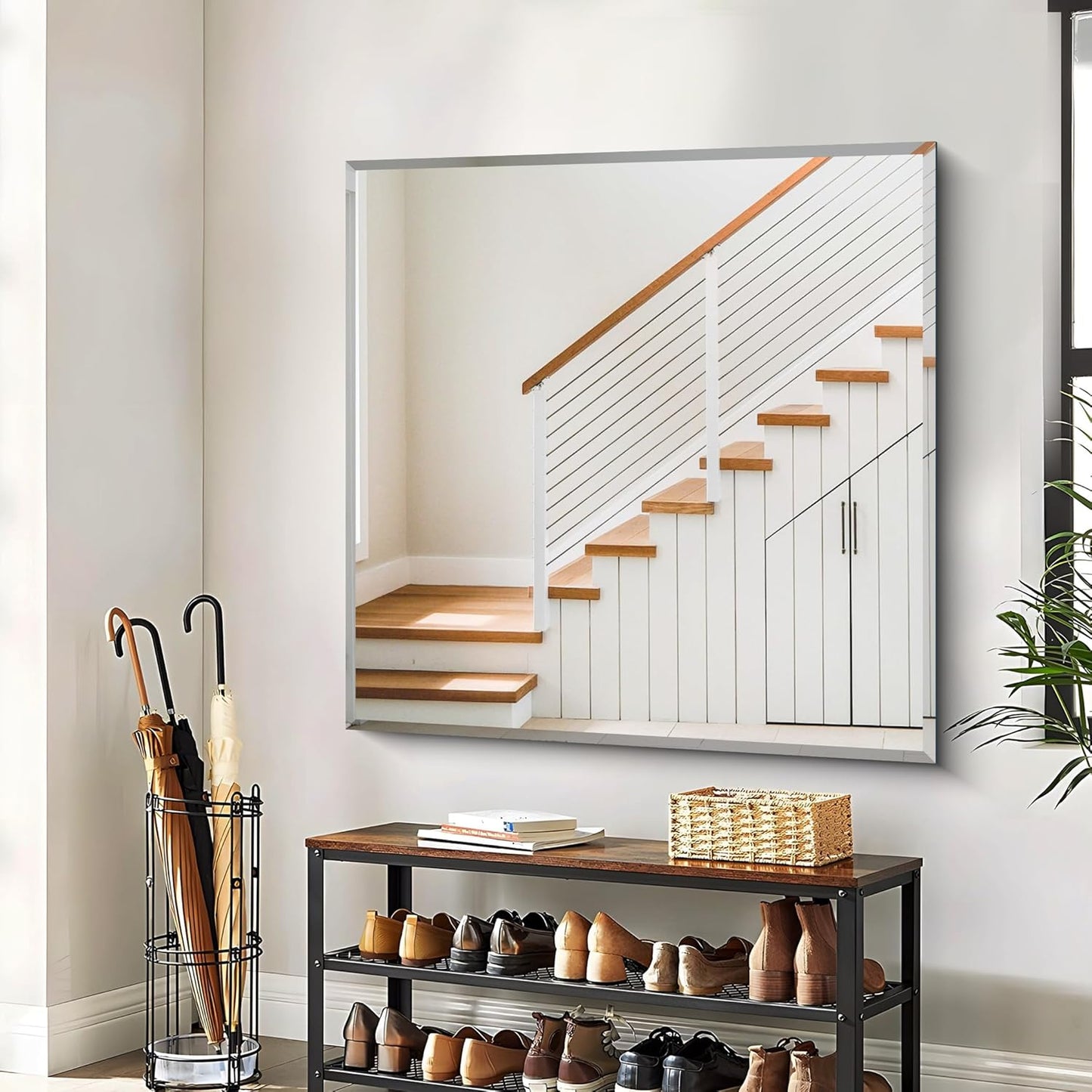 Beveled Mirror, 42x42 inch Square Bathroom Mirrors for Wall, Upgraded Shatterproof Frameless Vanity Mirror Over Sink with Beveled Edge for Bathroom,Bedroom,Living Room and Entryway