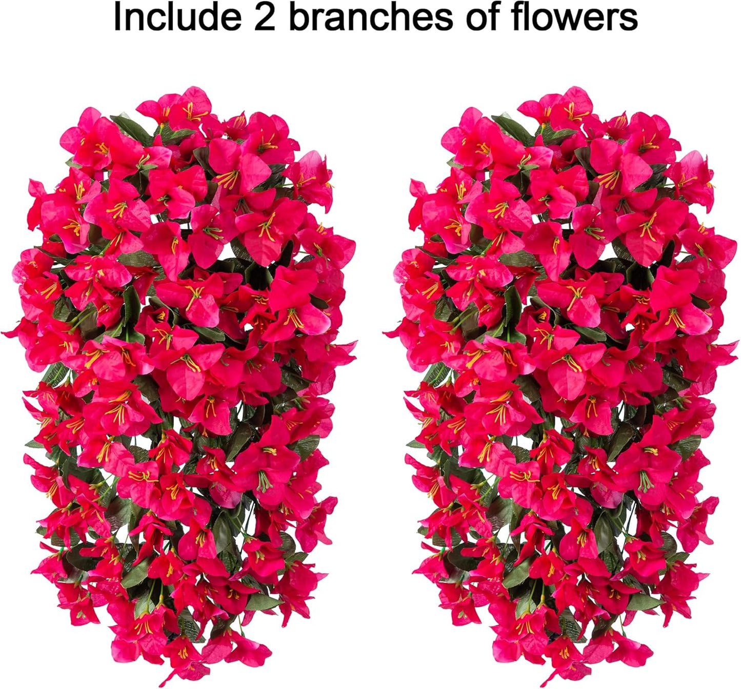 HyeFlora Bougainvillea Artificial Hanging Flowers Plants for Outdoors Decoration, 2pcs Fake Flowers Silk Bougainvillea Vines Realistic UV Resistant Faux Flowers for Planters Porch Patio Urn, Hot Pink