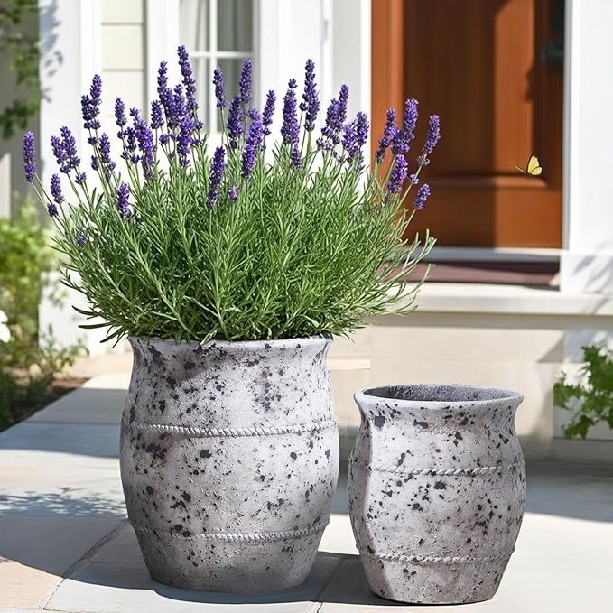 Yundu Concrete Plant Pot Set of 2, The Large planters for Indoor Plants, 13.8 & 10.8 inch pots for Plants, Plant pots Indoor with Drainage Modern décor for Home, Office and Outdoor Décor