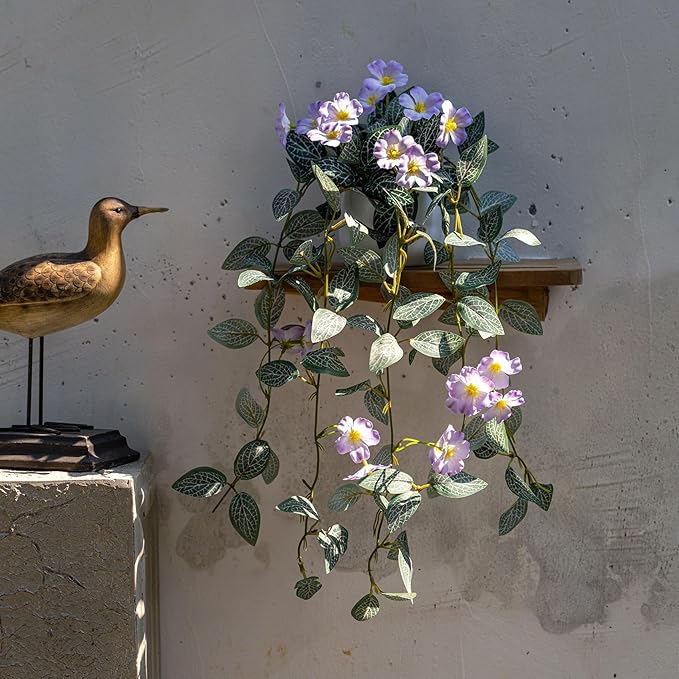 2PCS Artificial Hanging Plant with Pot Faux Hanging Plants Small Hanging Plants Pot with Artificial Vines and Flower Greenery Decoration for Living Room Wall Home Wall Shelf (Purple)