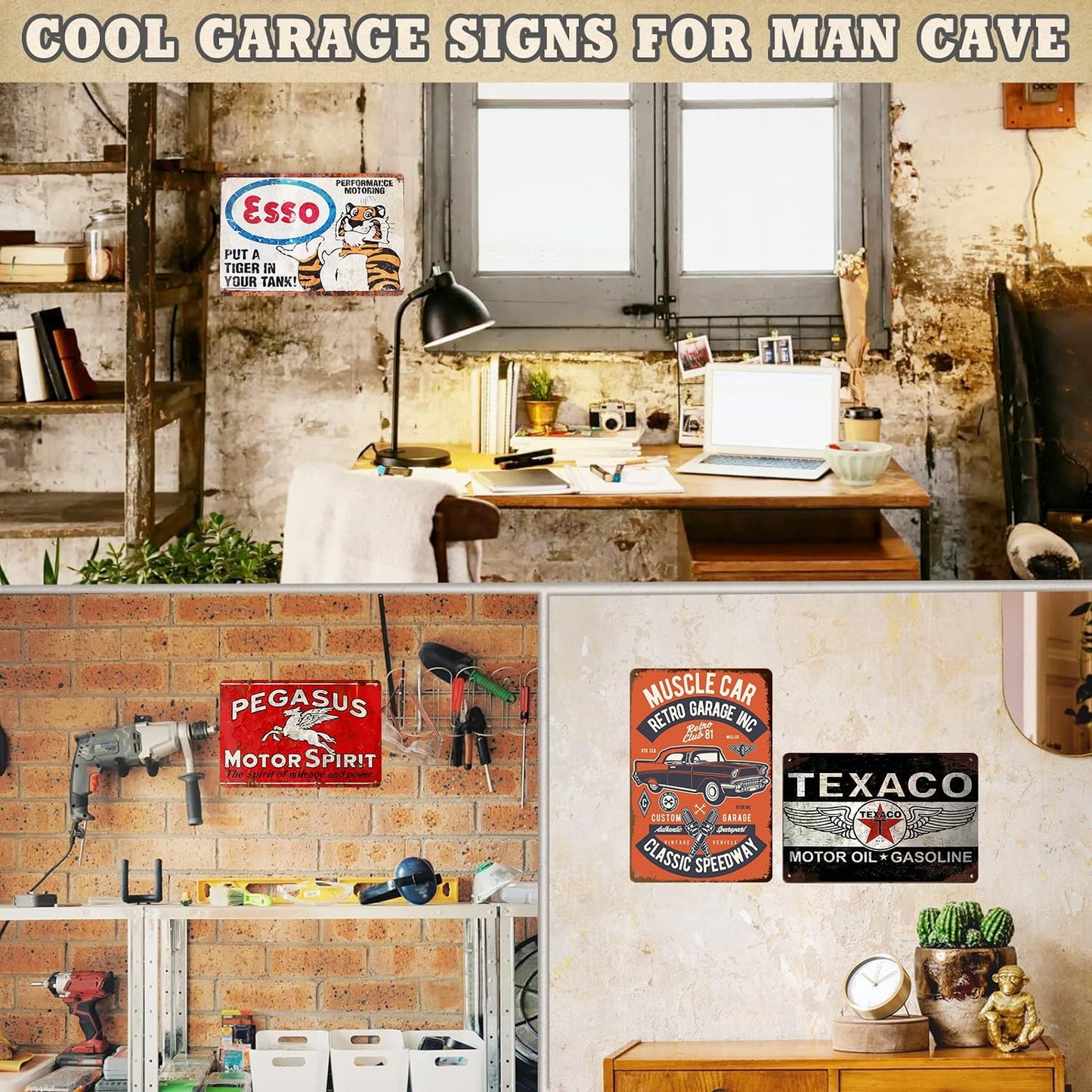 Garage Signs For Men - 7 Pcs Vintage Metal Tin Signs Retro Garage Signs For Men Wall Decorations Old Car Shop Posters Oil And Gas Station Sign Man Cave Decor 8×12 Inch（7pcs）